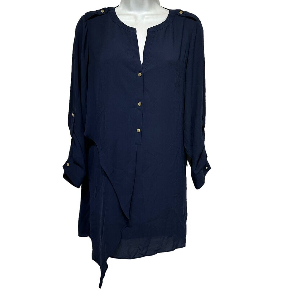 Chicos Blue Sheer Roll Tab Long Sleeve Tunic Top Blouse Size 0